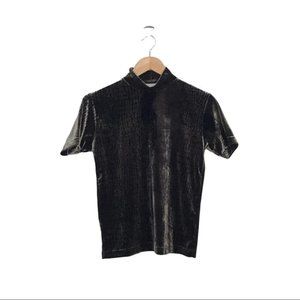 Vintage Principles  Velvet Snake Croc Alligator Print Short Sleeve Mock Neck Top